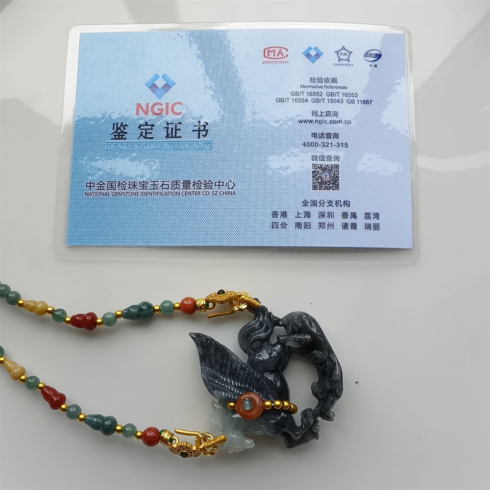 DDP 49mm Natural Type A Untreated Black Chicken Species Burmese Jadeite Horse Pendant