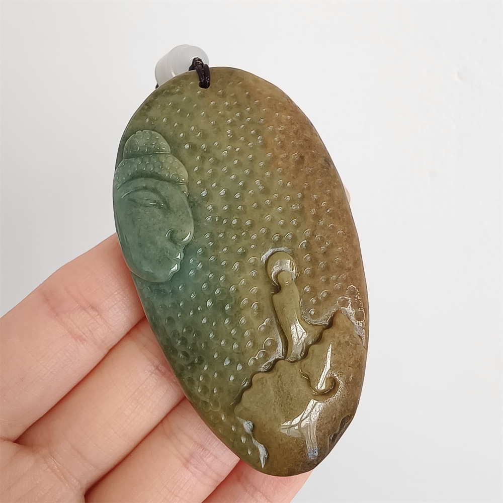 DDP 67.5mm Natural Certificated Yellow Green Burmese Jadeite Buddha And 悟道Pendant