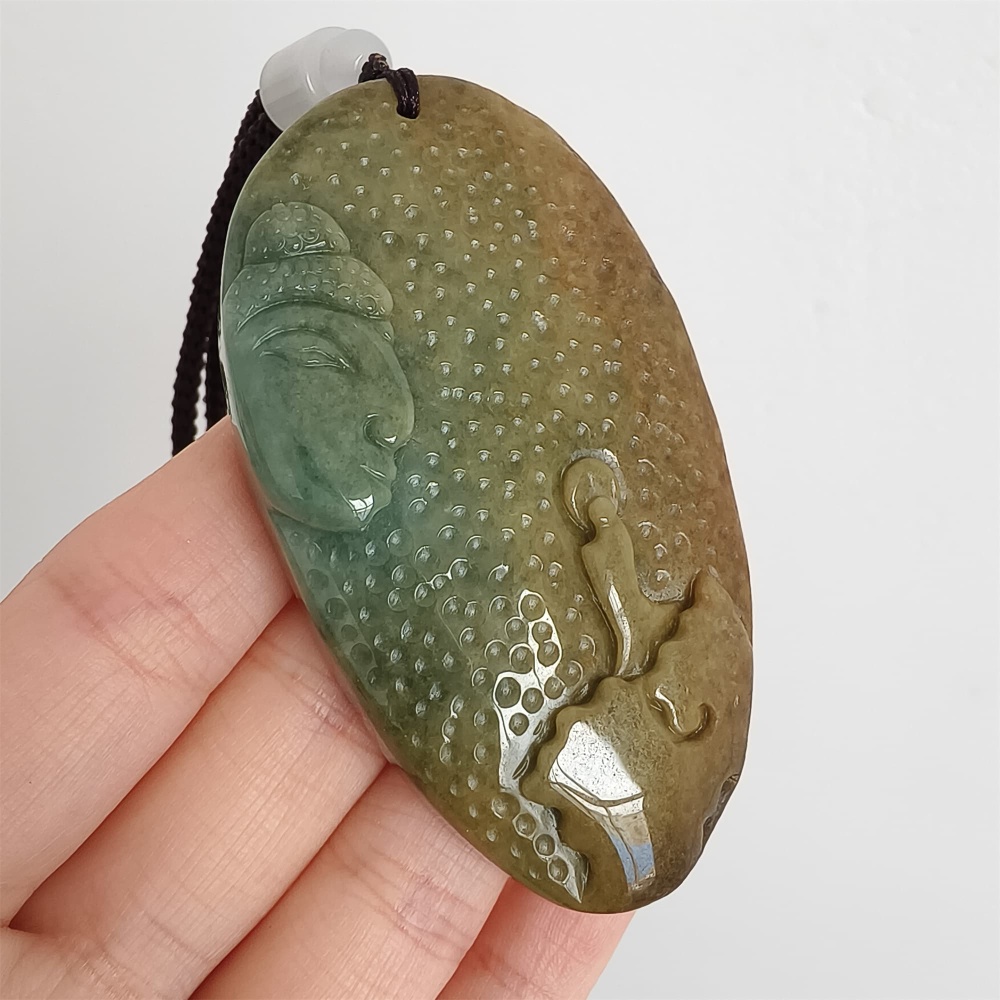 DDP 67.5mm Natural Certificated Yellow Green Burmese Jadeite Buddha And 悟道Pendant