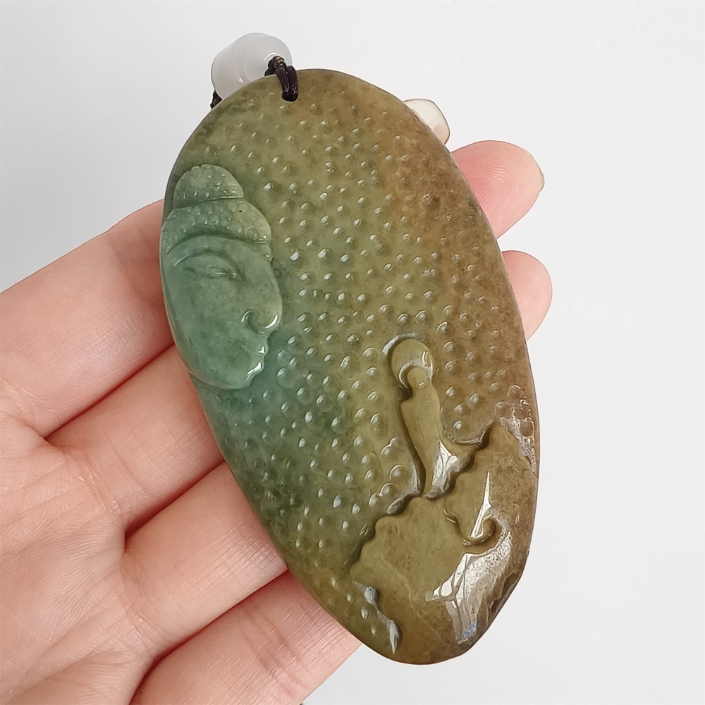 DDP 67.5mm Natural Certificated Yellow Green Burmese Jadeite Buddha And 悟道Pendant