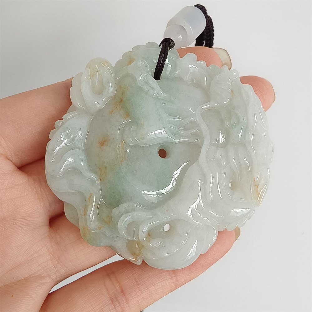 DDP 56mm Natural Certificated Type A Icy Green Yellow Burmese Jadeite Dragon Pendant