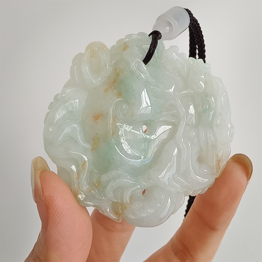 DDP 56mm Natural Certificated Type A Icy Green Yellow Burmese Jadeite Dragon Pendant