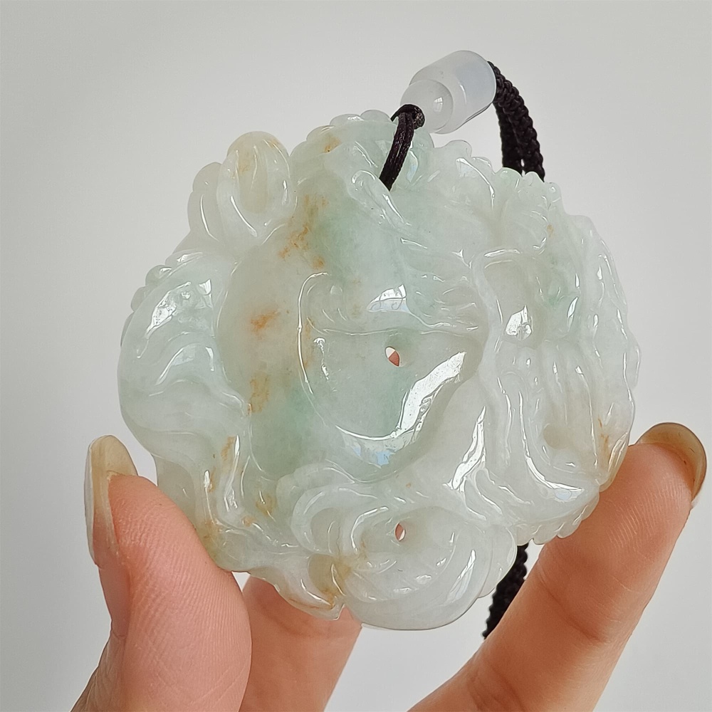 DDP 56mm Natural Certificated Type A Icy Green Yellow Burmese Jadeite Dragon Pendant