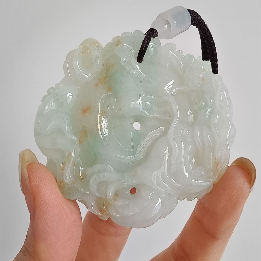 DDP 56mm Natural Certificated Type A Icy Green Yellow Burmese Jadeite Dragon Pendant