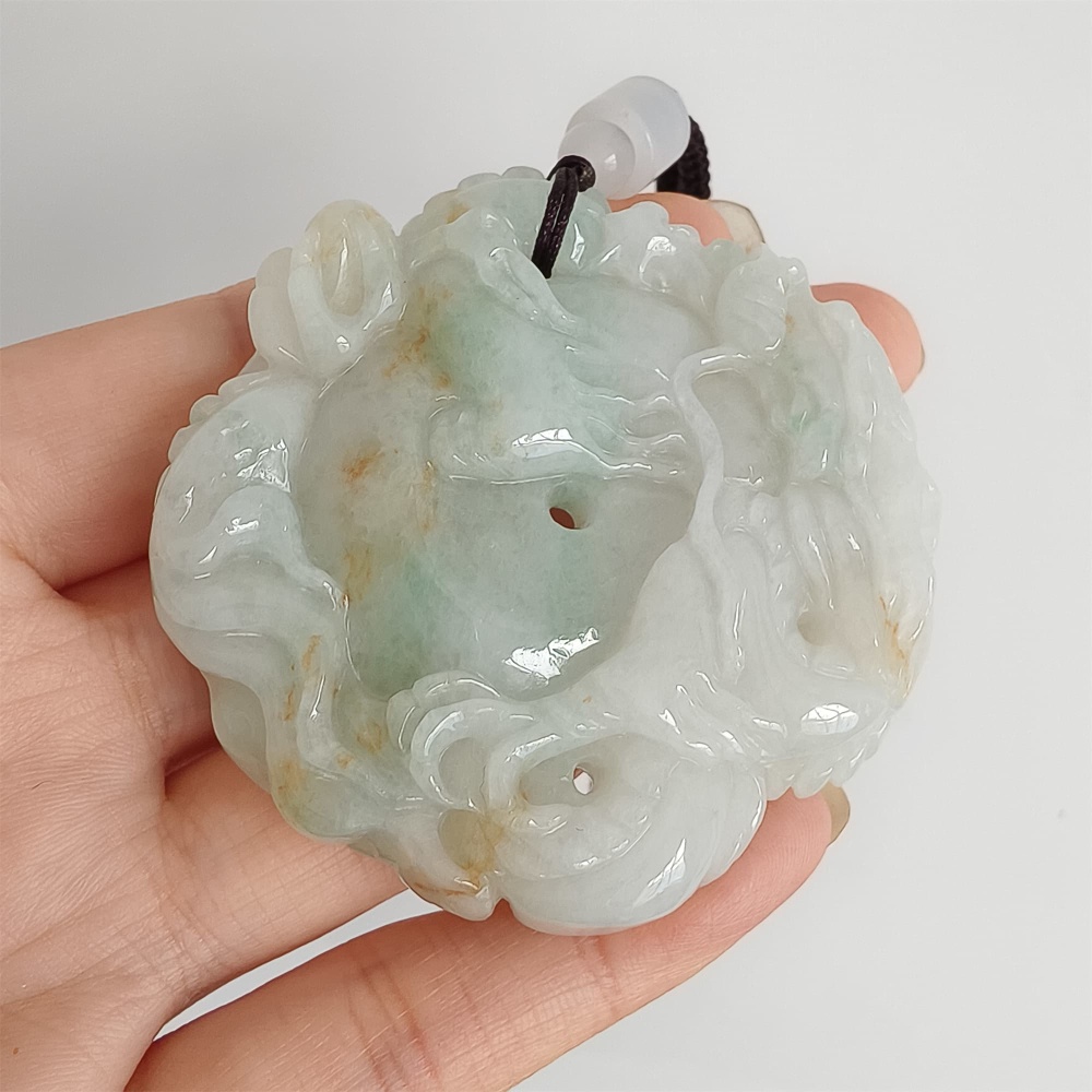 DDP 56mm Natural Certificated Type A Icy Green Yellow Burmese Jadeite Dragon Pendant