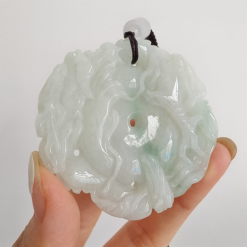 DDP 56mm Natural Certificated Type A Icy Green Yellow Burmese Jadeite Dragon Pendant