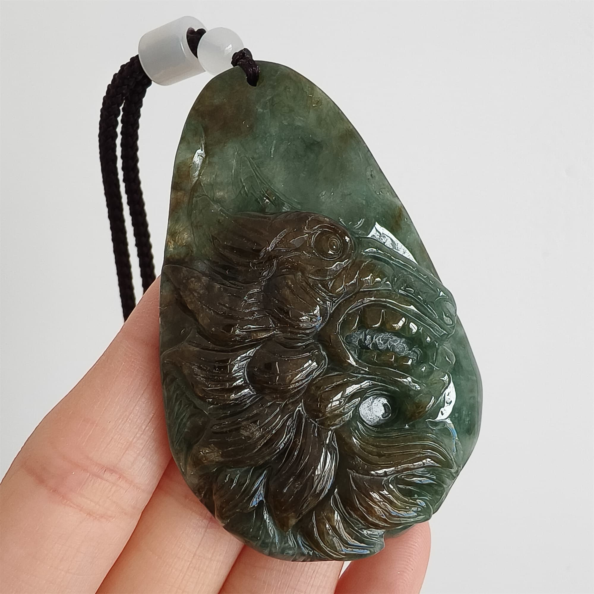 DDP 66.5mm Natural Certificated Type A Green Brown Burmese Jadeite Wolf Pendant