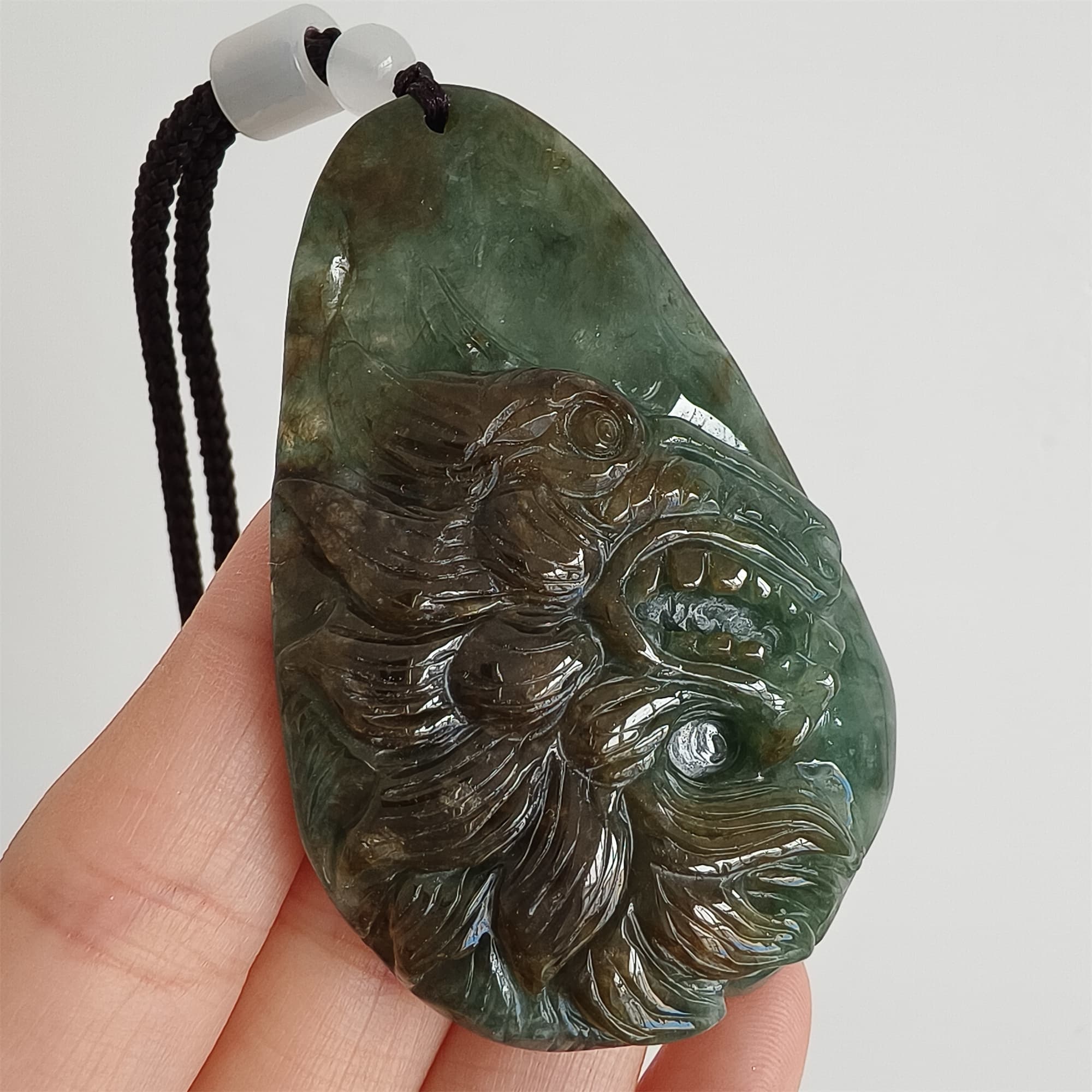 DDP 66.5mm Natural Certificated Type A Green Brown Burmese Jadeite Wolf Pendant