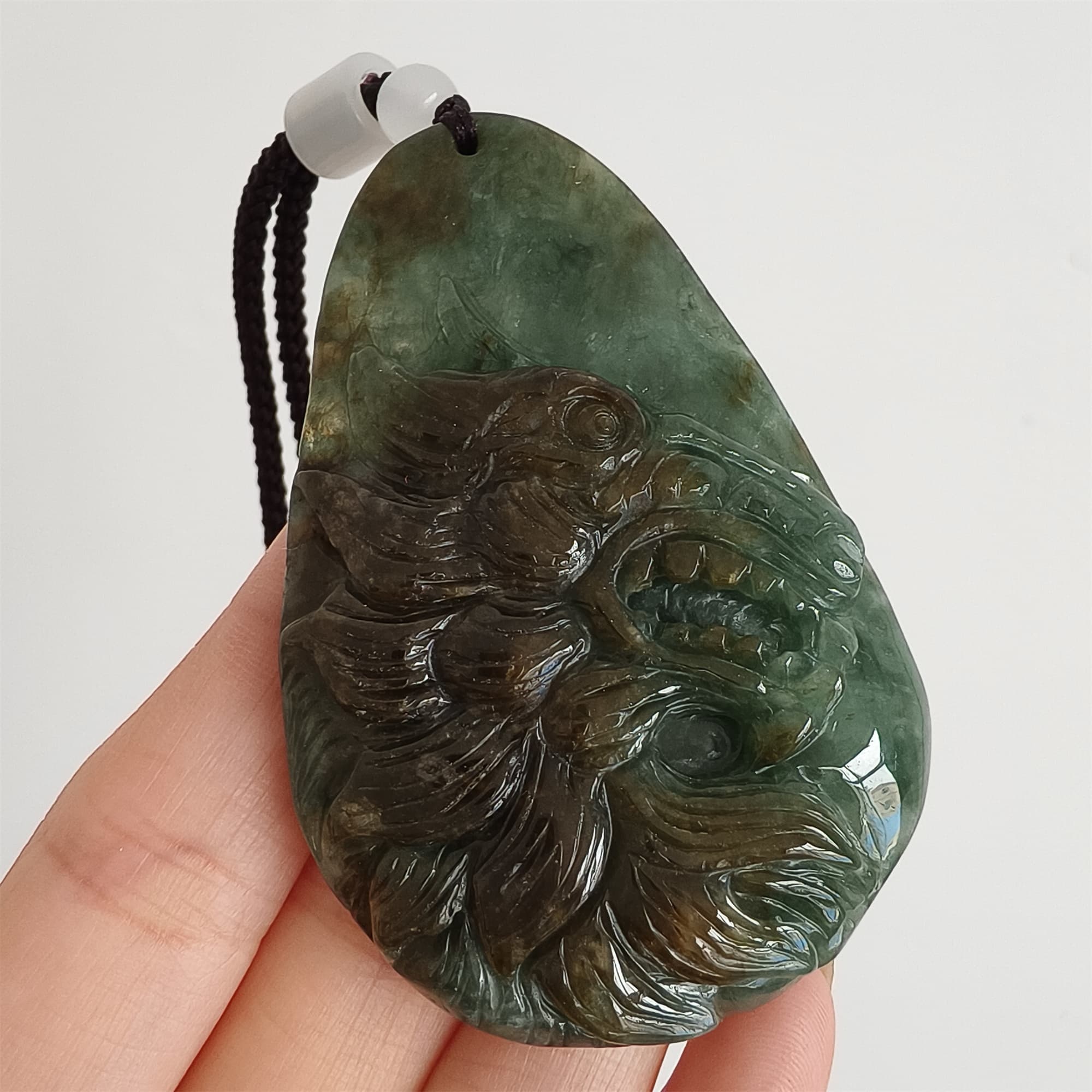 DDP 66.5mm Natural Certificated Type A Green Brown Burmese Jadeite Wolf Pendant