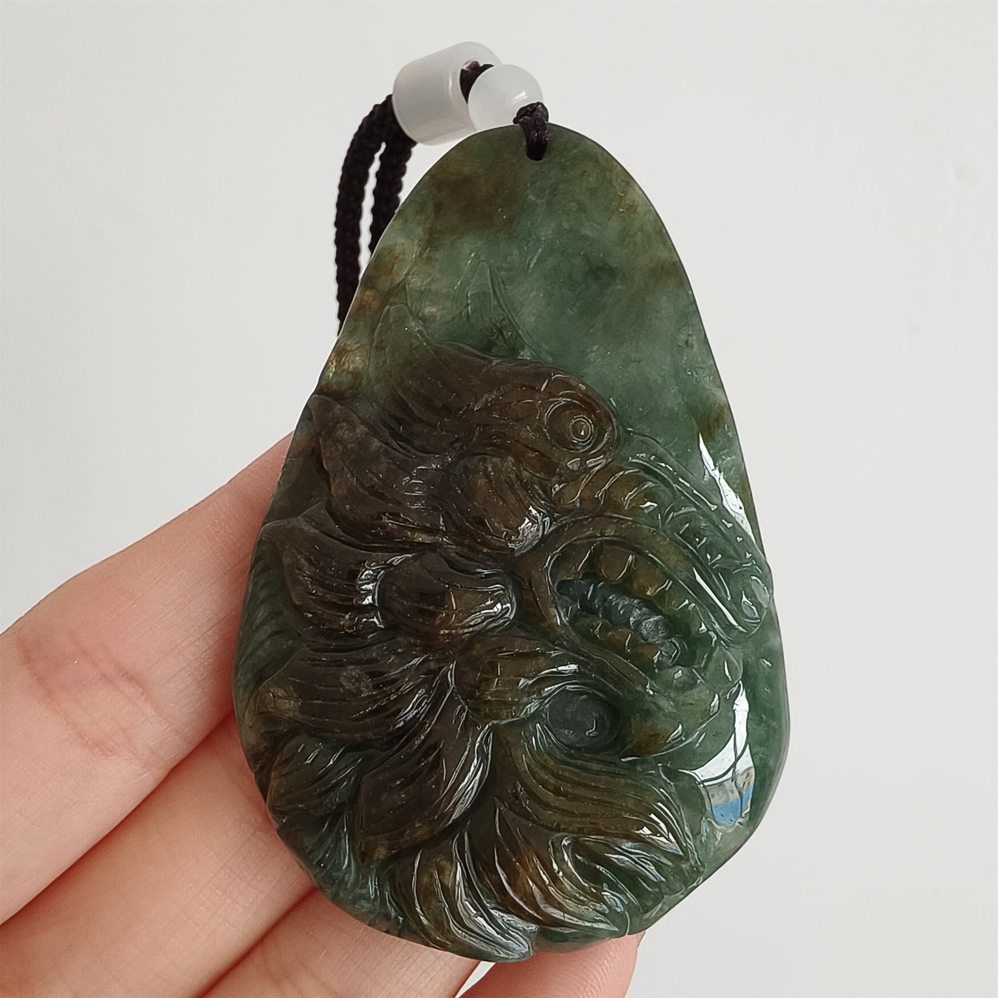 DDP 66.5mm Natural Certificated Type A Green Brown Burmese Jadeite Wolf Pendant