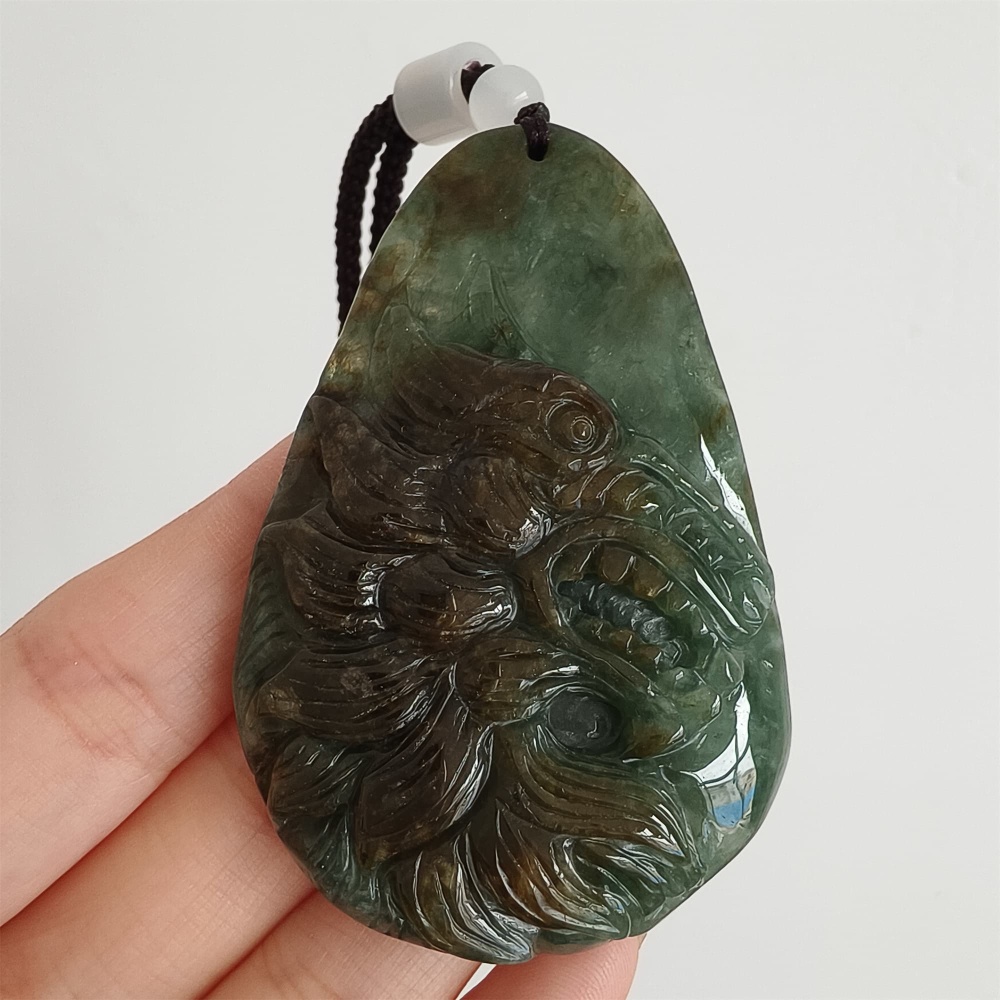 DDP 66.5mm Natural Certificated Type A Green Brown Burmese Jadeite Wolf Pendant