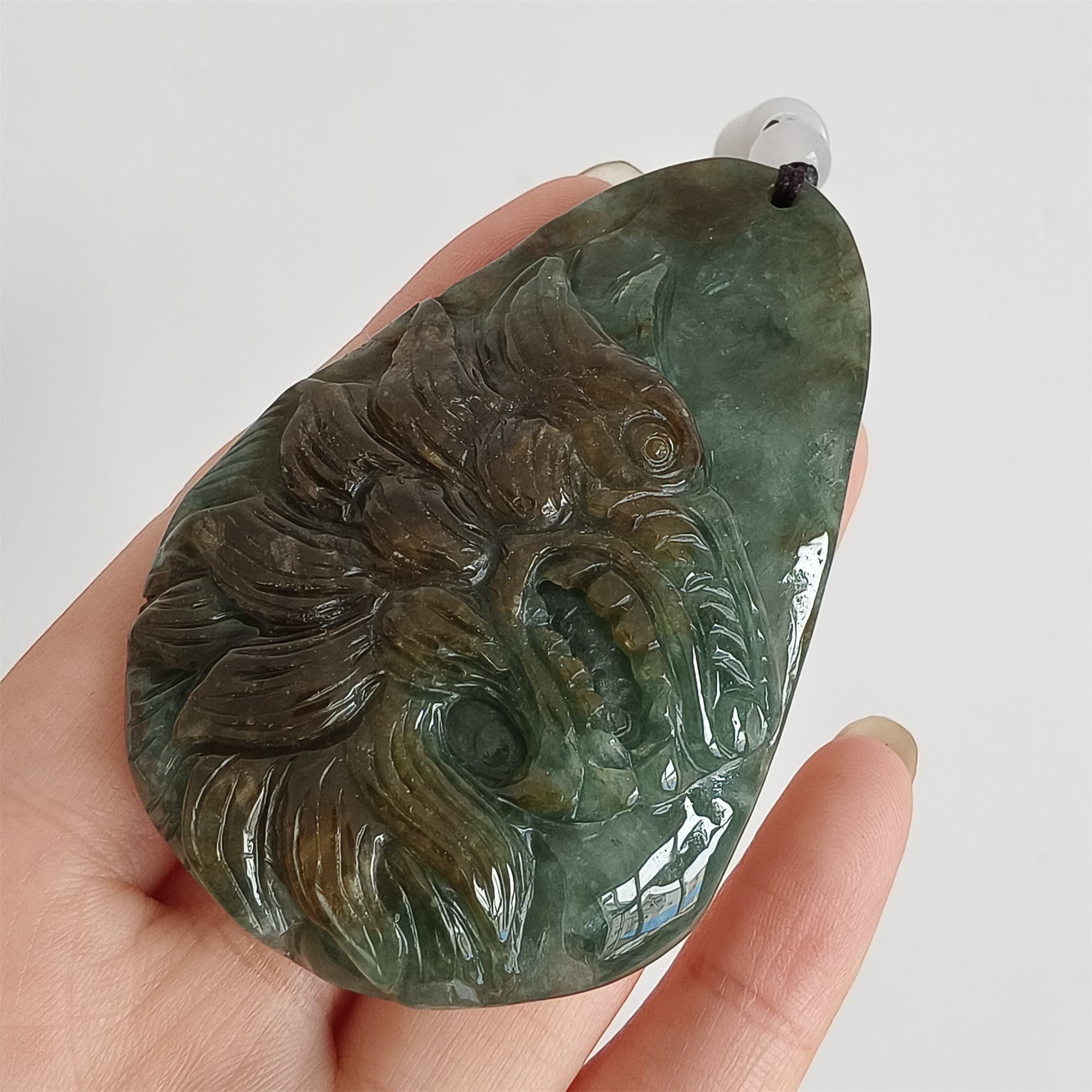 DDP 66.5mm Natural Certificated Type A Green Brown Burmese Jadeite Wolf Pendant