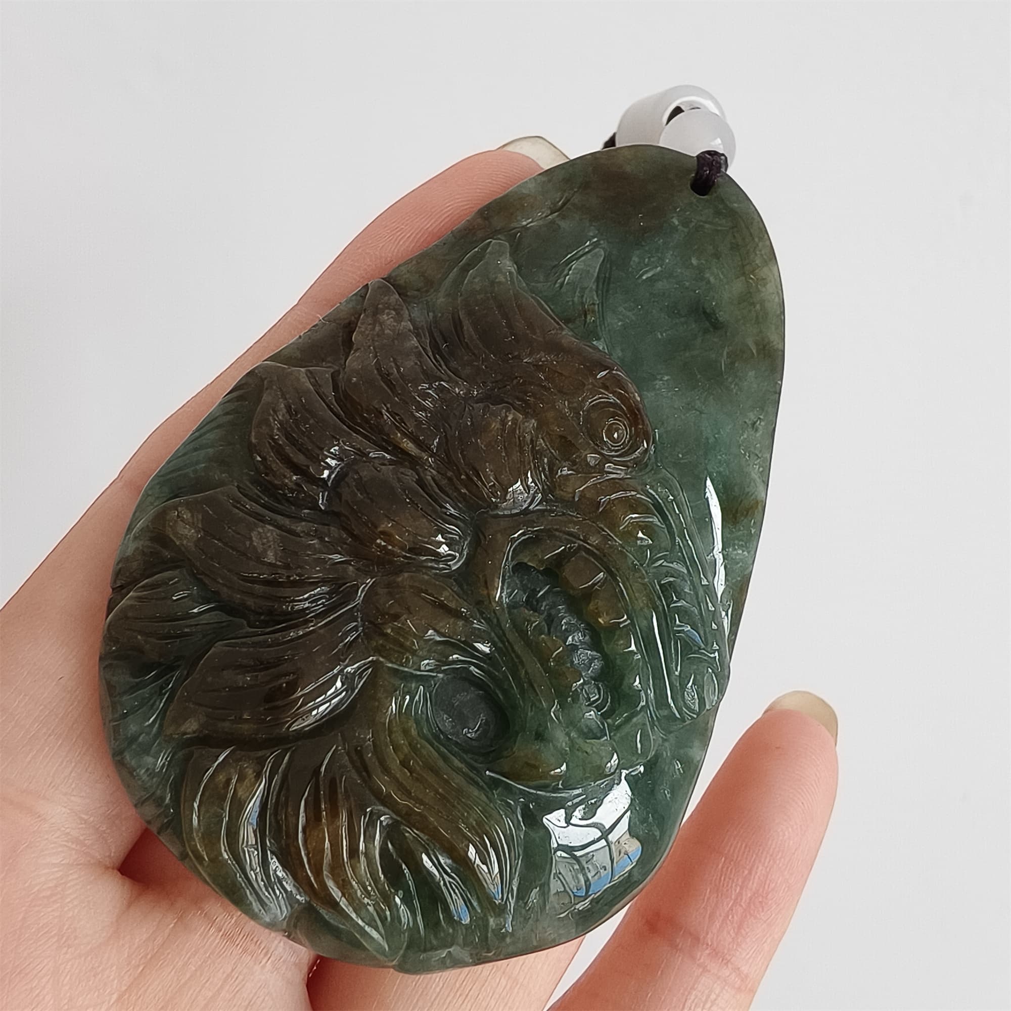 DDP 66.5mm Natural Certificated Type A Green Brown Burmese Jadeite Wolf Pendant