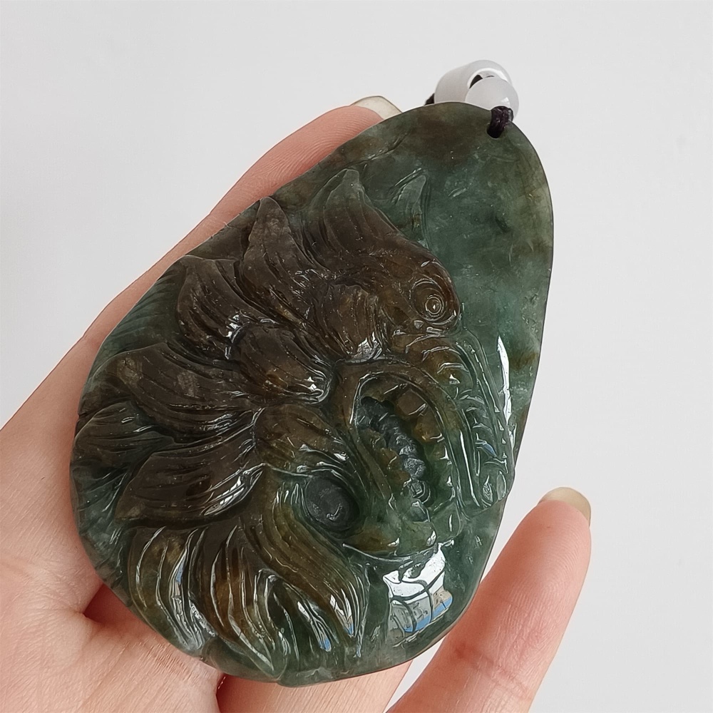 DDP 66.5mm Natural Certificated Type A Green Brown Burmese Jadeite Wolf Pendant