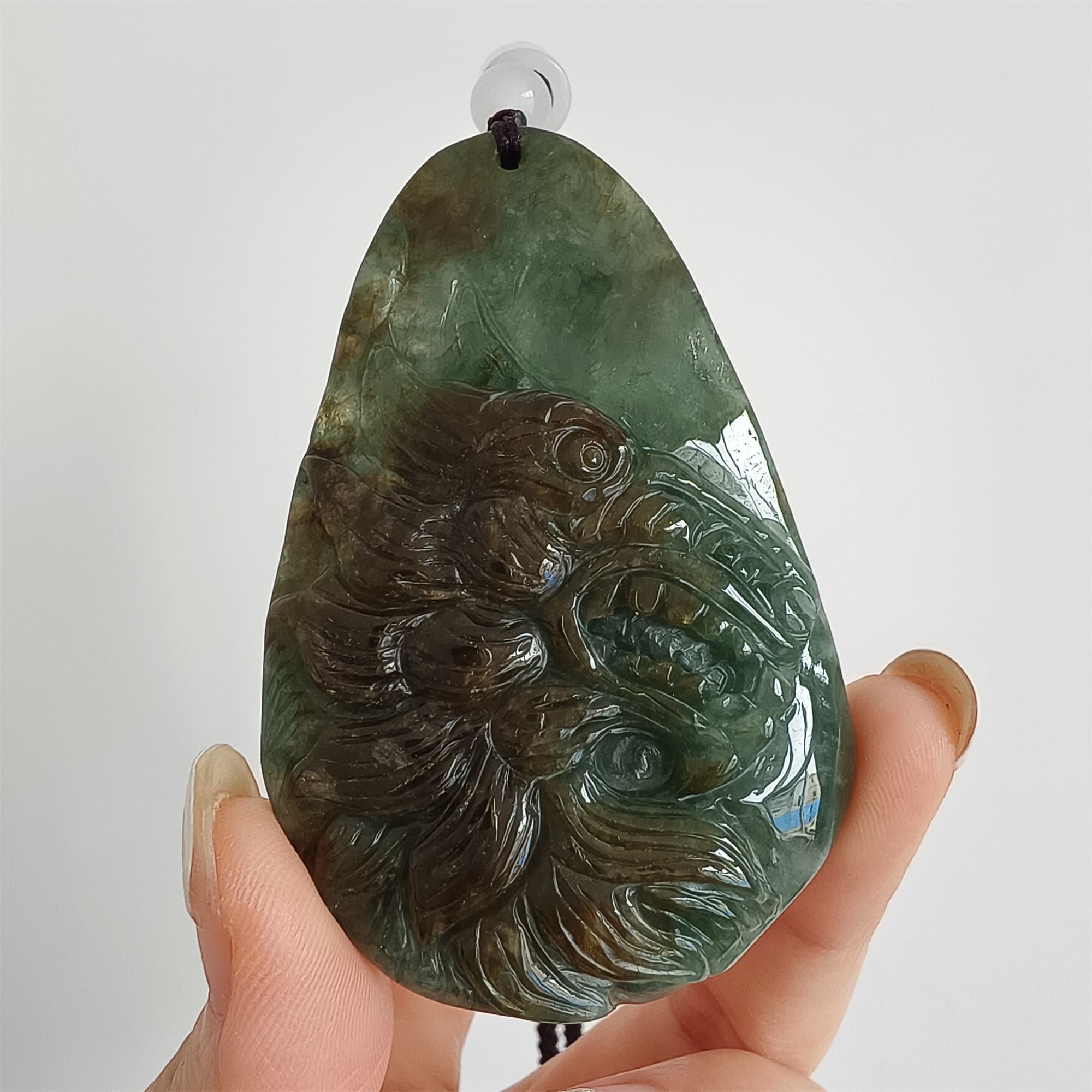 DDP 66.5mm Natural Certificated Type A Green Brown Burmese Jadeite Wolf Pendant