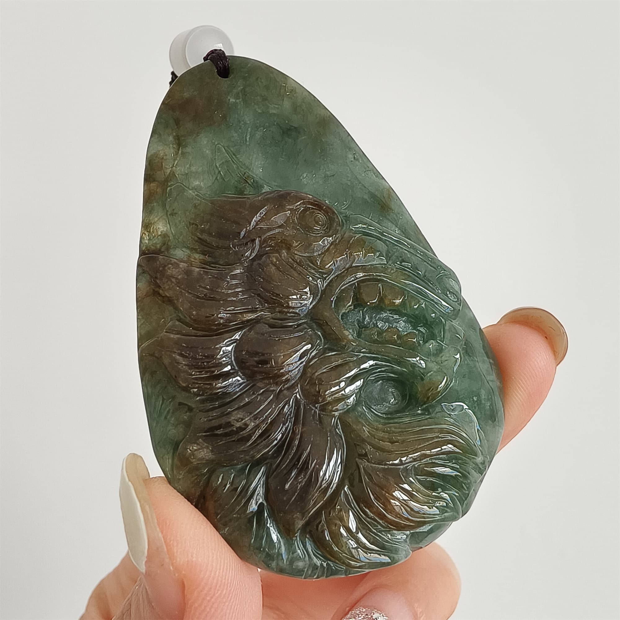 DDP 66.5mm Natural Certificated Type A Green Brown Burmese Jadeite Wolf Pendant