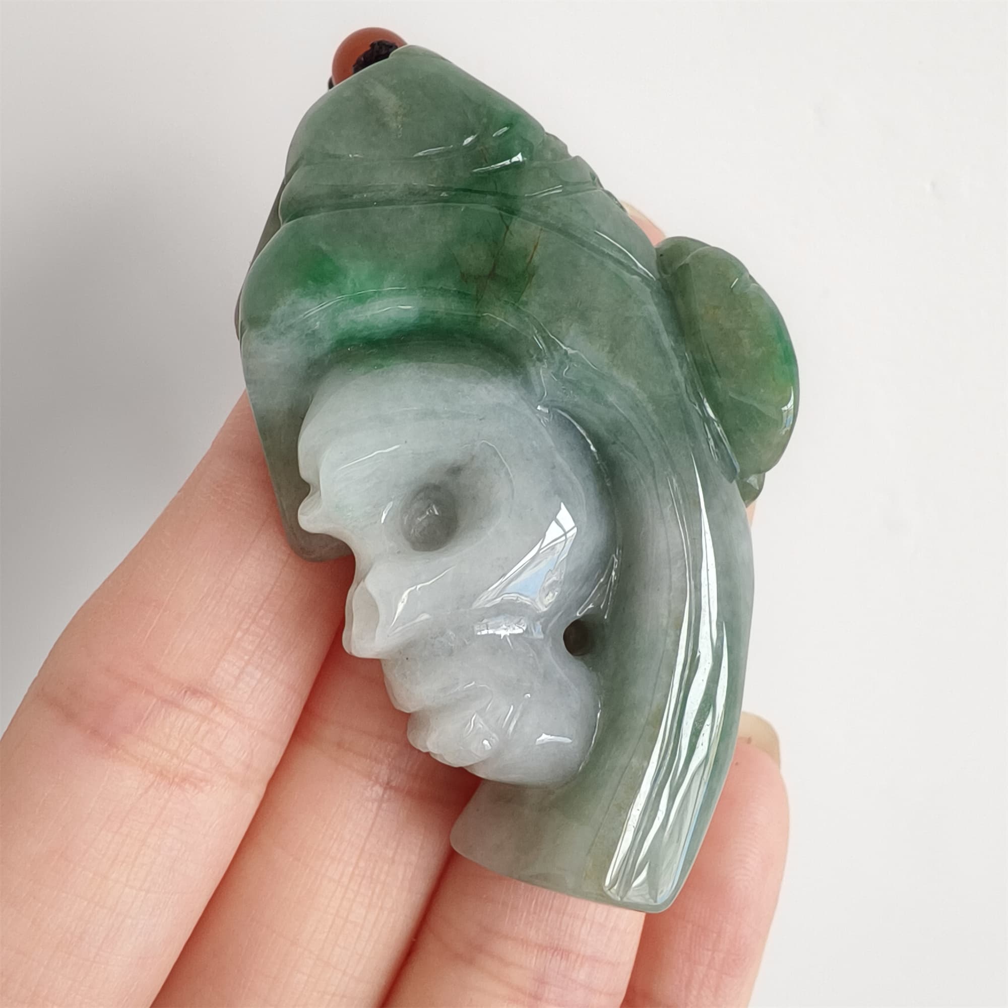 DDP 57mm Natural Certificated Type A Icy Green White Burmese Jadeite Skull Pendant