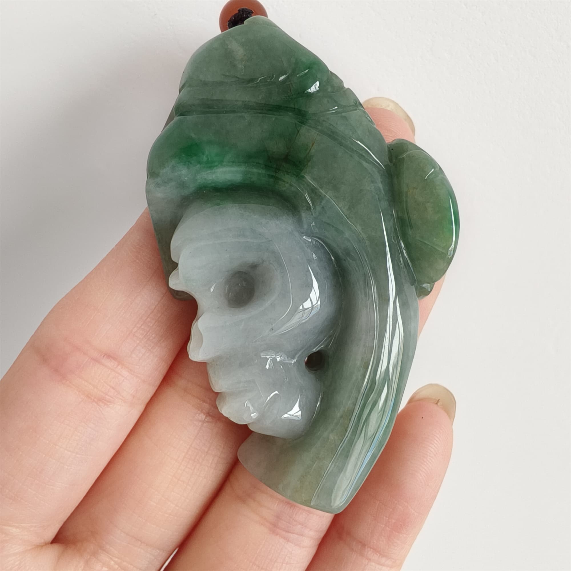 DDP 57mm Natural Certificated Type A Icy Green White Burmese Jadeite Skull Pendant