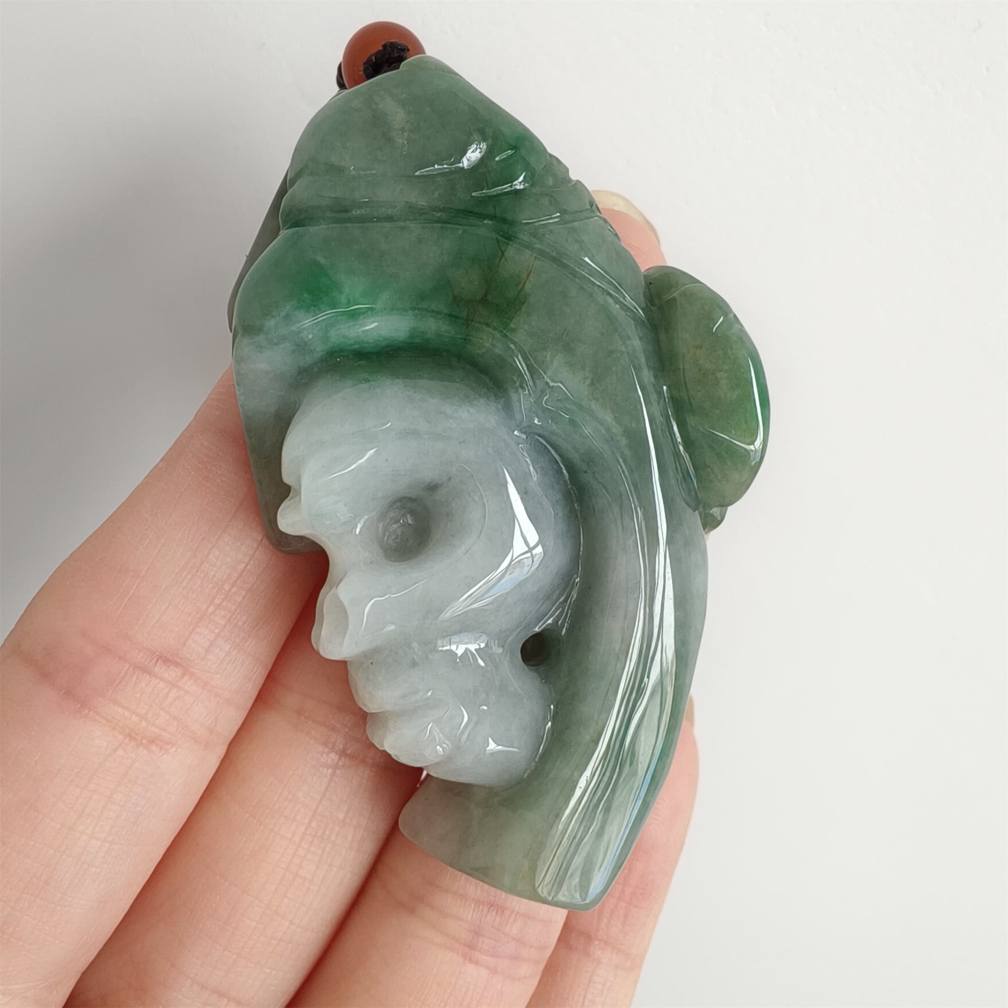 DDP 57mm Natural Certificated Type A Icy Green White Burmese Jadeite Skull Pendant