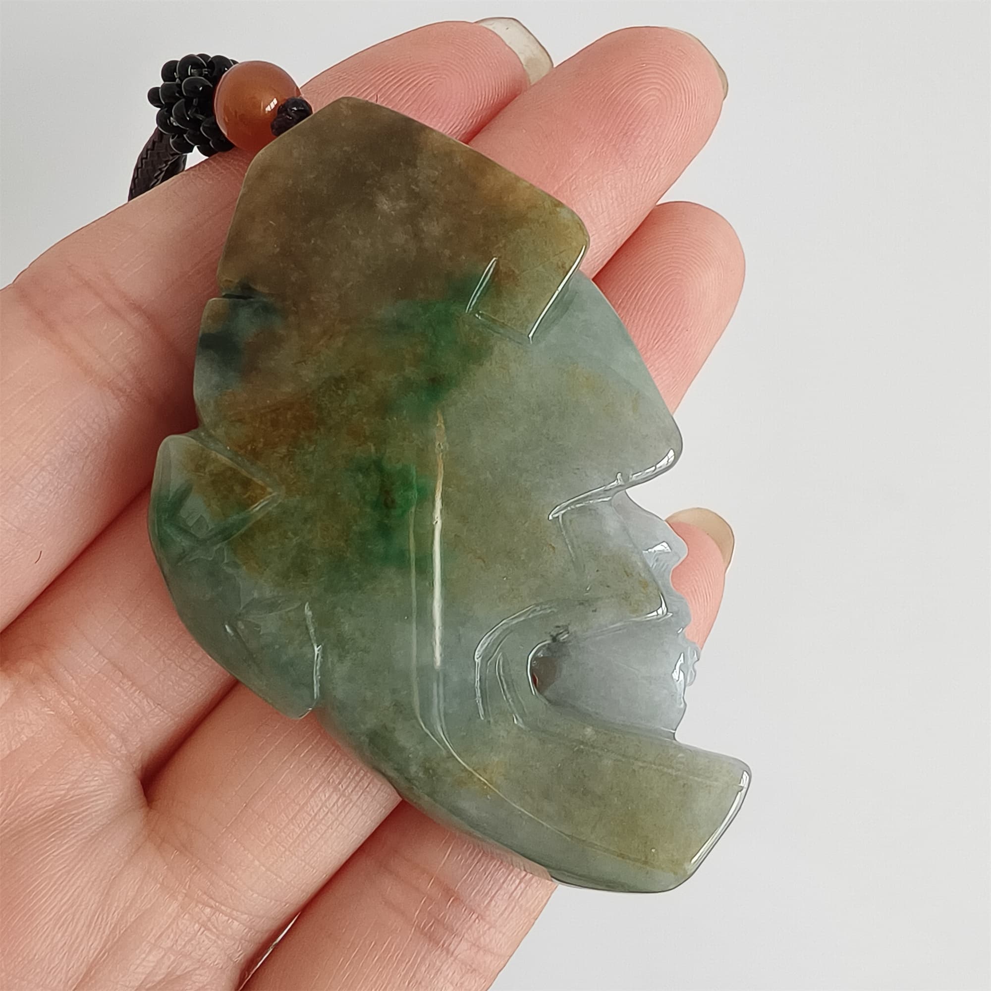 DDP 57mm Natural Certificated Type A Icy Green White Burmese Jadeite Skull Pendant