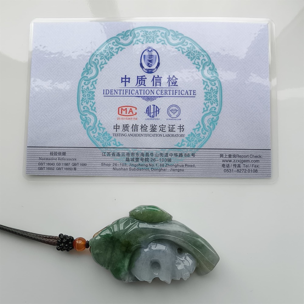 DDP 57mm Natural Certificated Type A Icy Green White Burmese Jadeite Skull Pendant