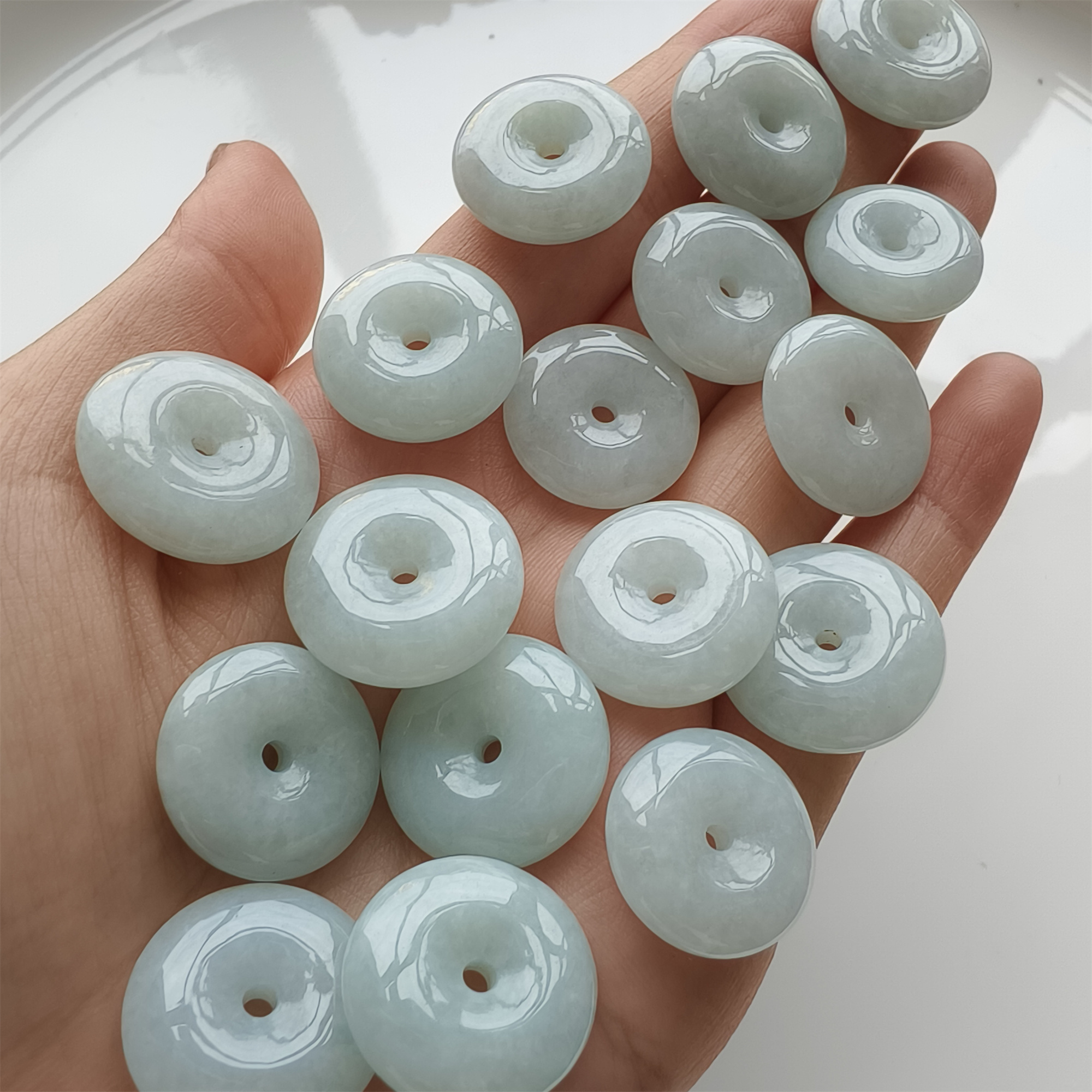 DDP 6pcs 10-12mm Natural Certificated Type A Green Burmese Jadeite Safety Buckle Beads
