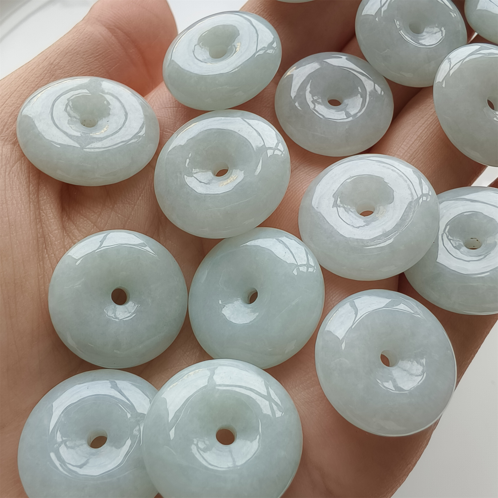 DDP 6pcs 10-12mm Natural Certificated Type A Green Burmese Jadeite Safety Buckle Beads