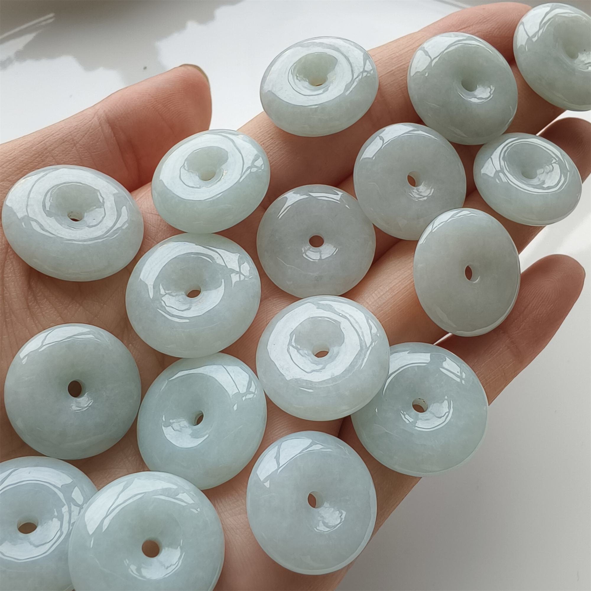 DDP 6pcs 10-12mm Natural Certificated Type A Green Burmese Jadeite Safety Buckle Beads
