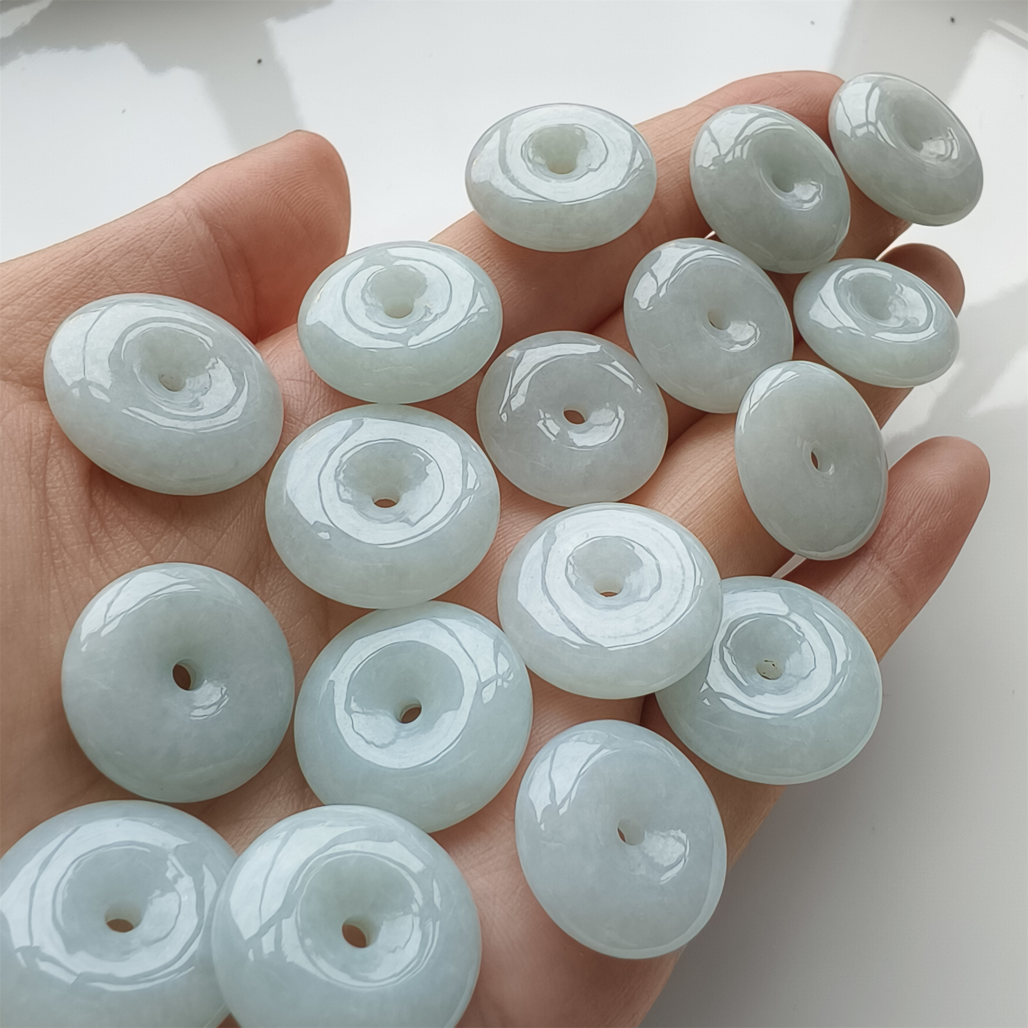 DDP 6pcs 10-12mm Natural Certificated Type A Green Burmese Jadeite Safety Buckle Beads
