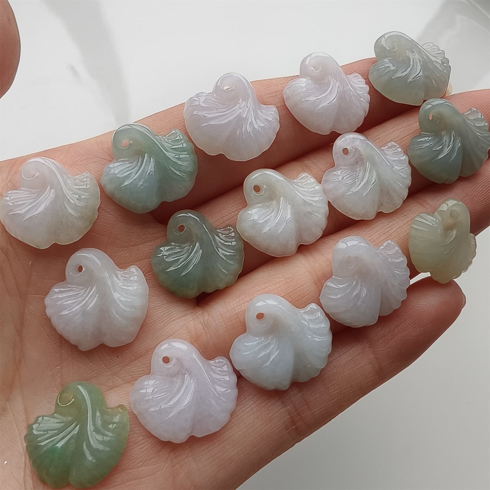 DDP 5pcs 15-16mm Natural Certificated Type A Green White Burmese Jadeite Ginkgo Leaf Beads