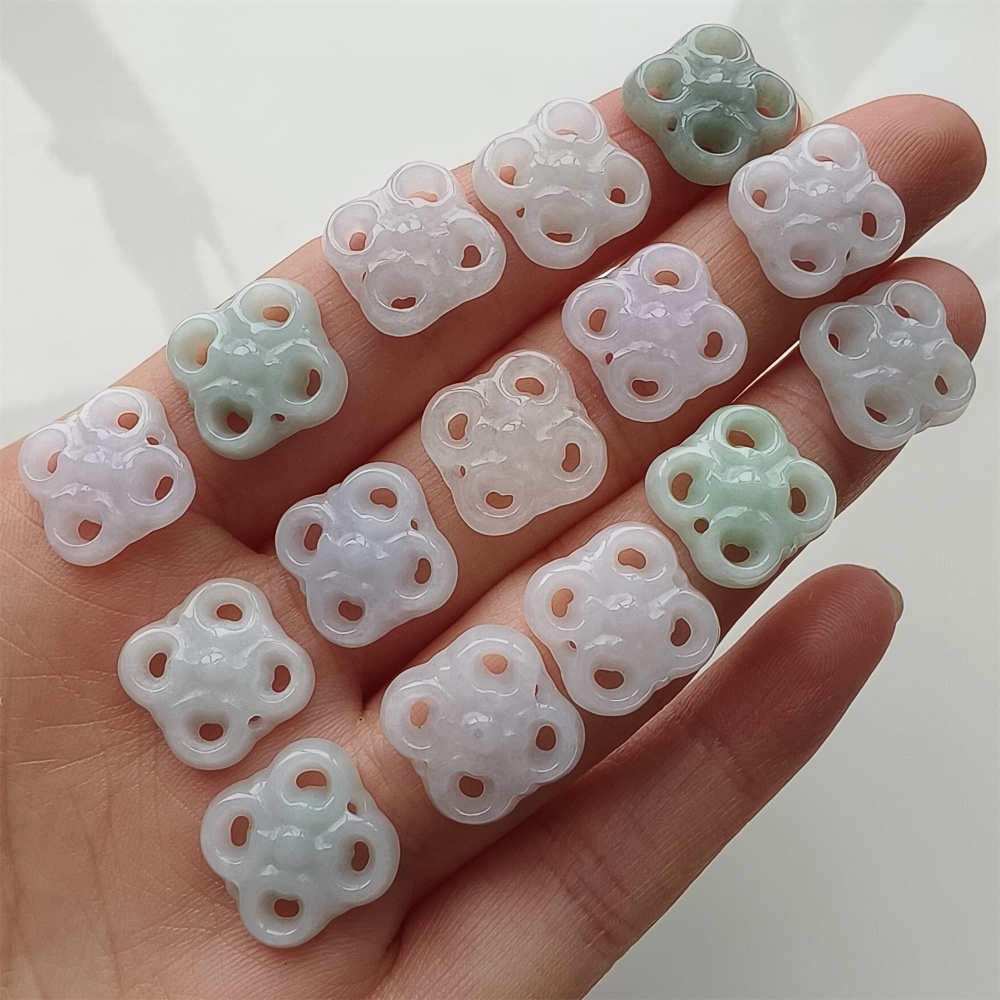 DDP 5pcs 12mm Natural Certificated Type A Green White Burmese Jadeite Flower Beads