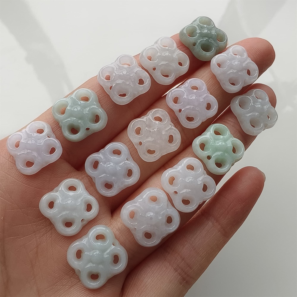 DDP 5pcs 12mm Natural Certificated Type A Green White Burmese Jadeite Flower Beads