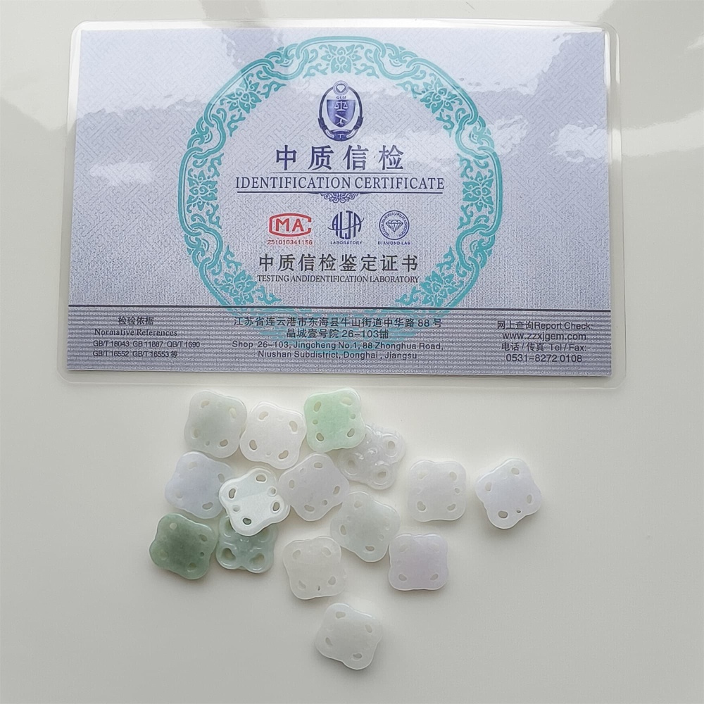 DDP 5pcs 12mm Natural Certificated Type A Green White Burmese Jadeite Flower Beads