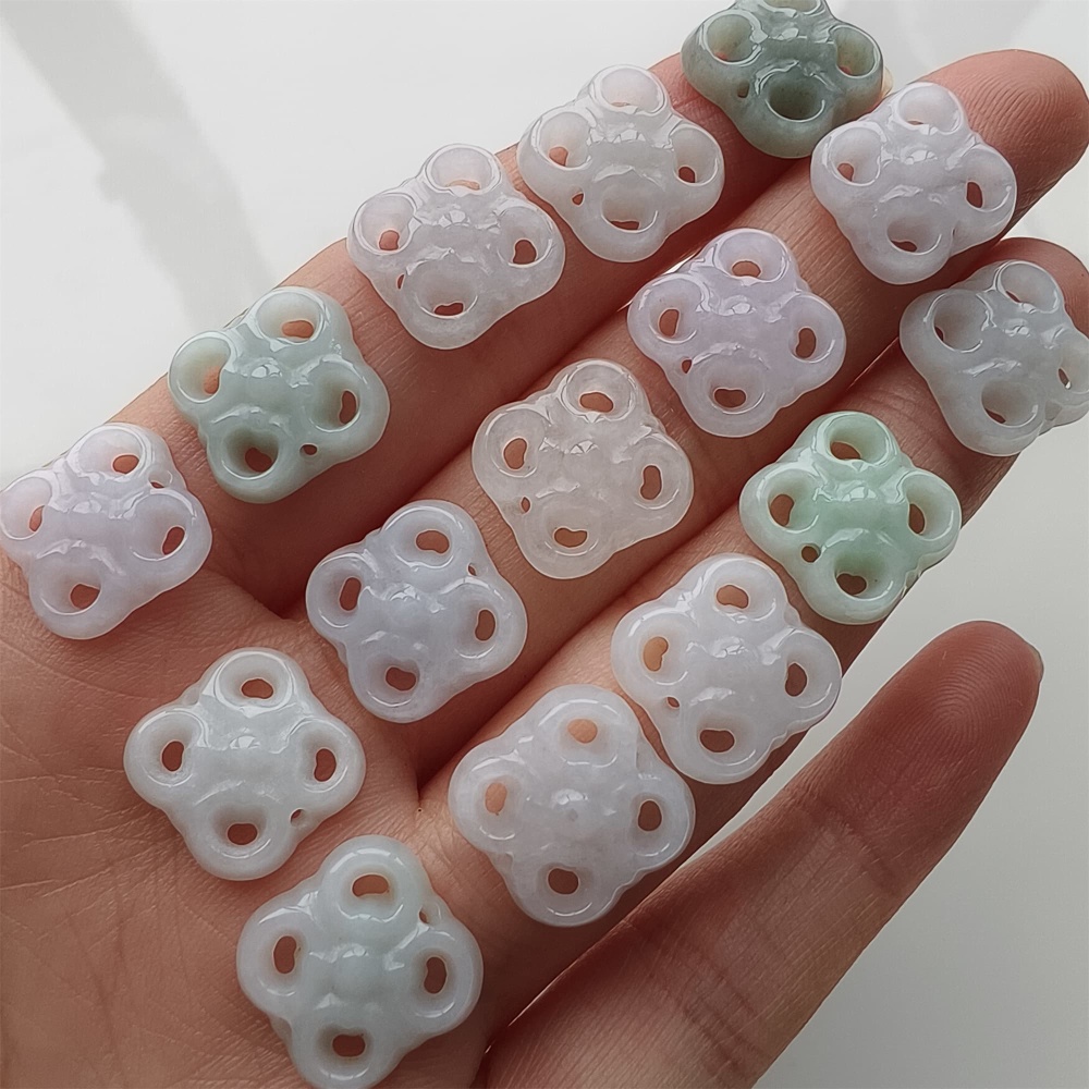 DDP 5pcs 12mm Natural Certificated Type A Green White Burmese Jadeite Flower Beads