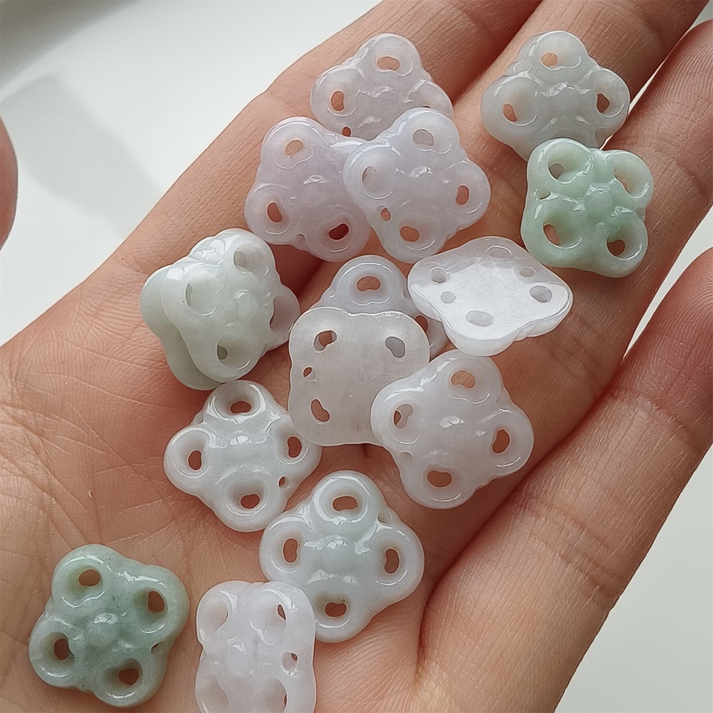 DDP 5pcs 12mm Natural Certificated Type A Green White Burmese Jadeite Flower Beads