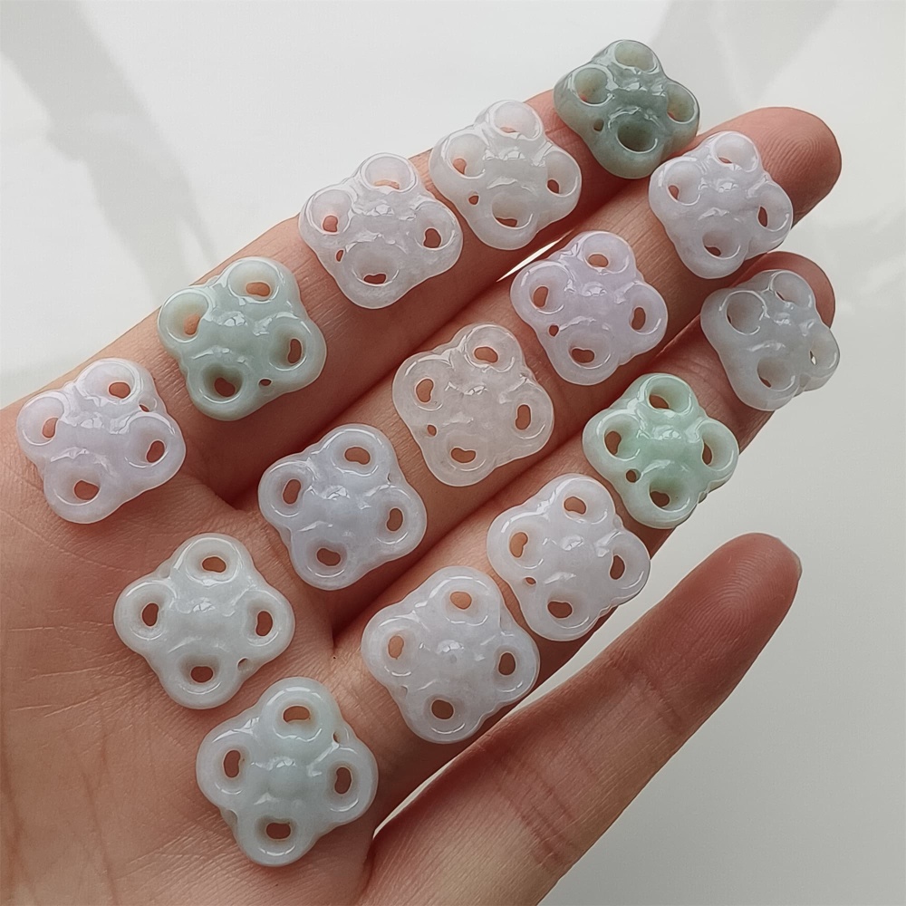 DDP 5pcs 12mm Natural Certificated Type A Green White Burmese Jadeite Flower Beads