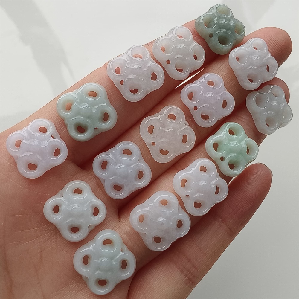 DDP 5pcs 12mm Natural Certificated Type A Green White Burmese Jadeite Flower Beads