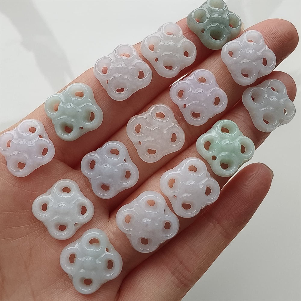DDP 5pcs 12mm Natural Certificated Type A Green White Burmese Jadeite Flower Beads