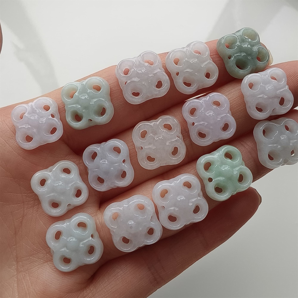 DDP 5pcs 12mm Natural Certificated Type A Green White Burmese Jadeite Flower Beads