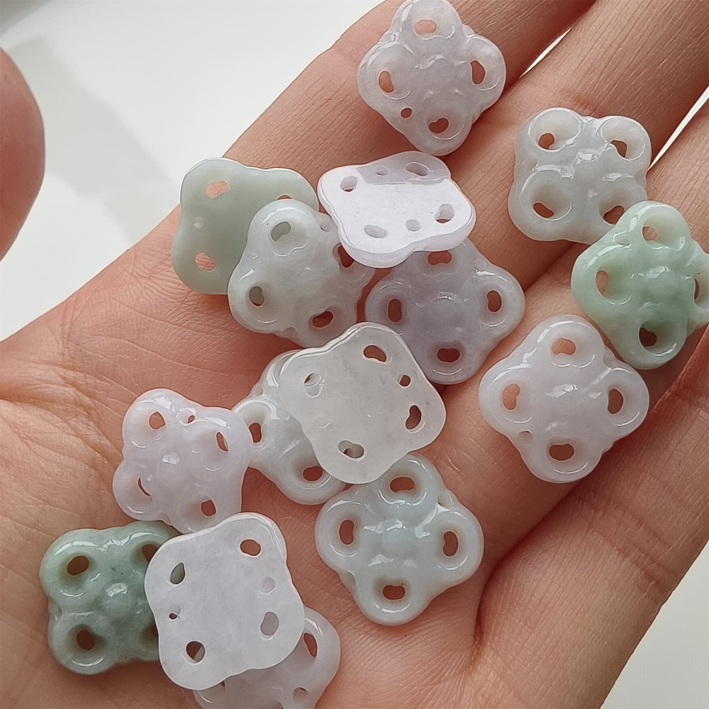 DDP 5pcs 12mm Natural Certificated Type A Green White Burmese Jadeite Flower Beads