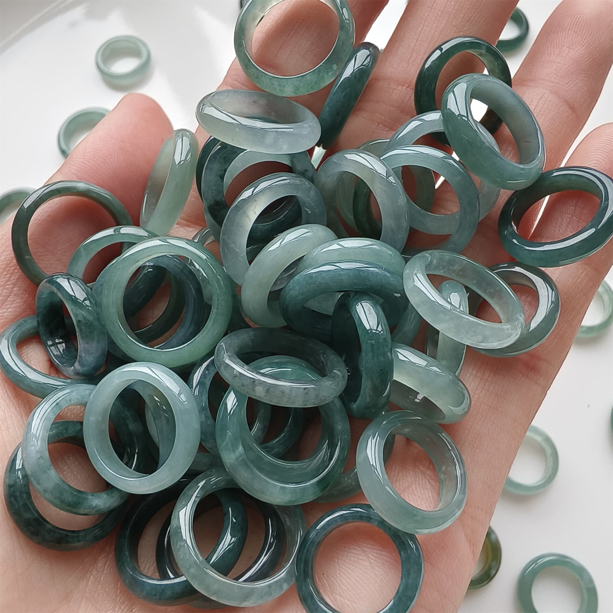 DDP 10pcs 13-16.5mm Natural Certificated Type A Blue Guatemalan Jadeite Donut And Rings