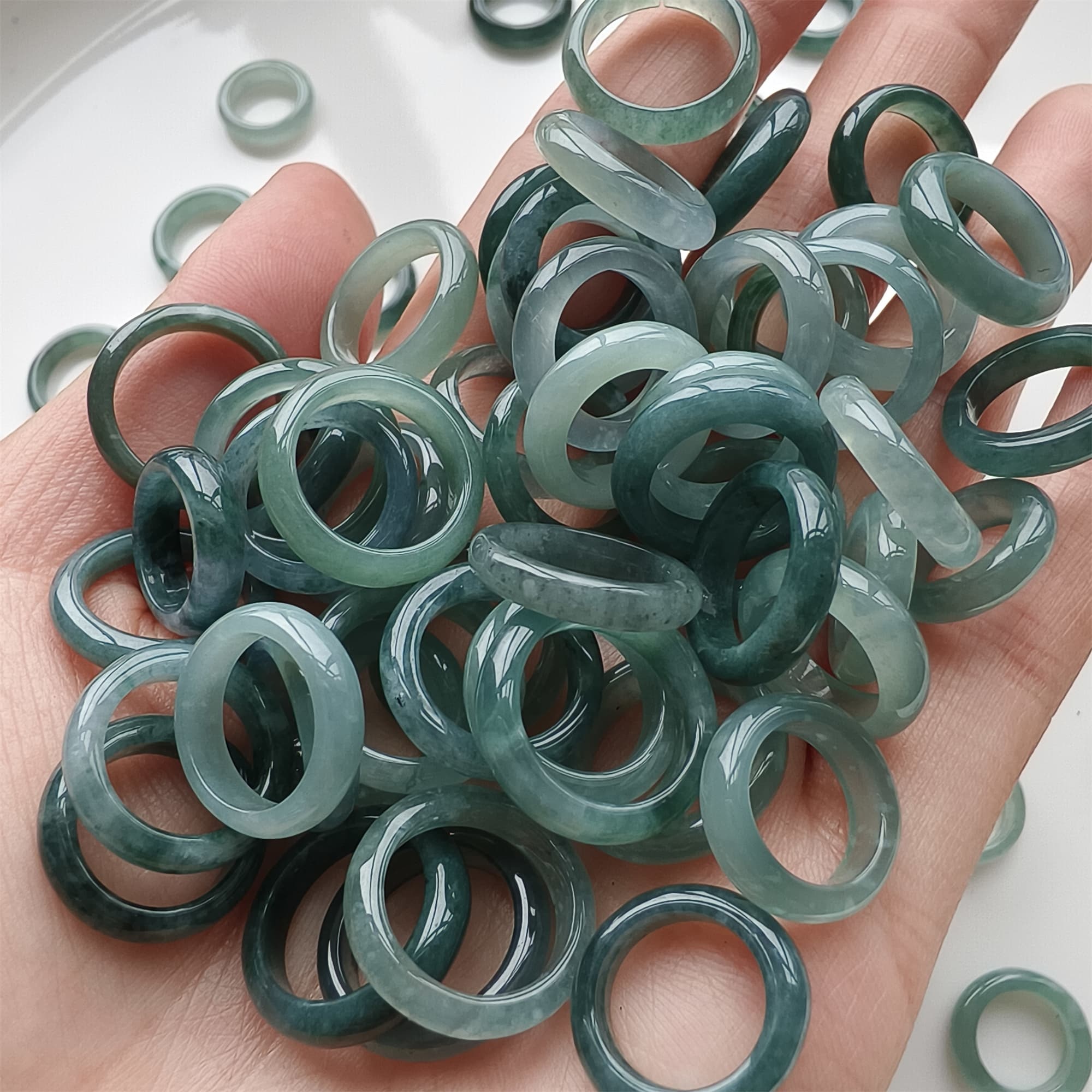DDP 10pcs 13-16.5mm Natural Certificated Type A Blue Guatemalan Jadeite Donut And Rings