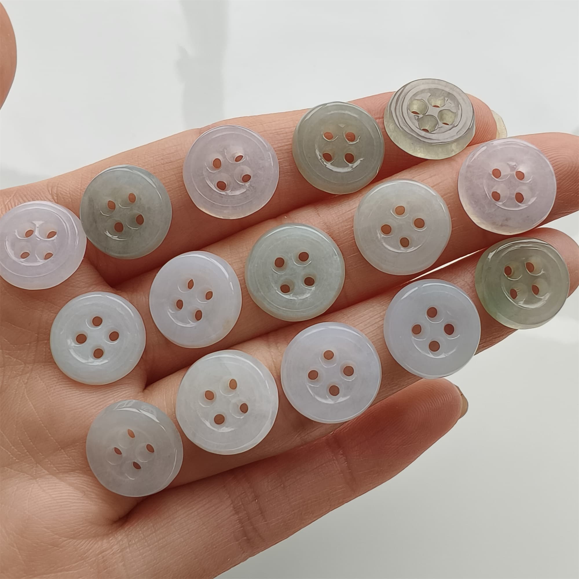 DDP 5pcs 12.5mm Natural Certificated Type A Green White Burmese Jadeite Round Button Beads