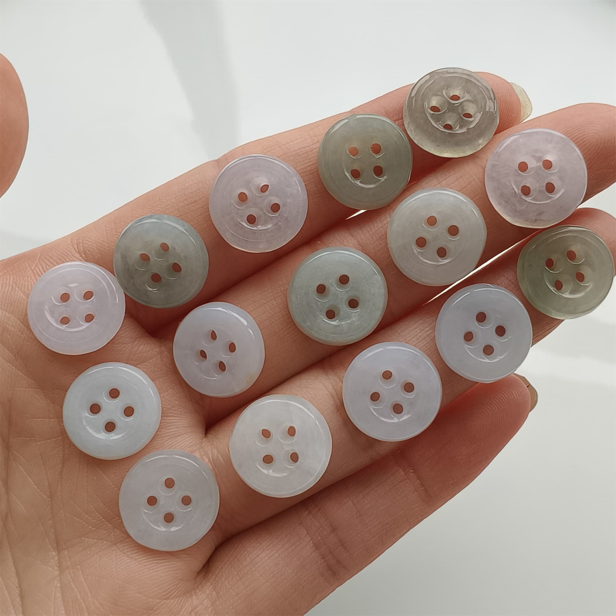 DDP 5pcs 12.5mm Natural Certificated Type A Green White Burmese Jadeite Round Button Beads