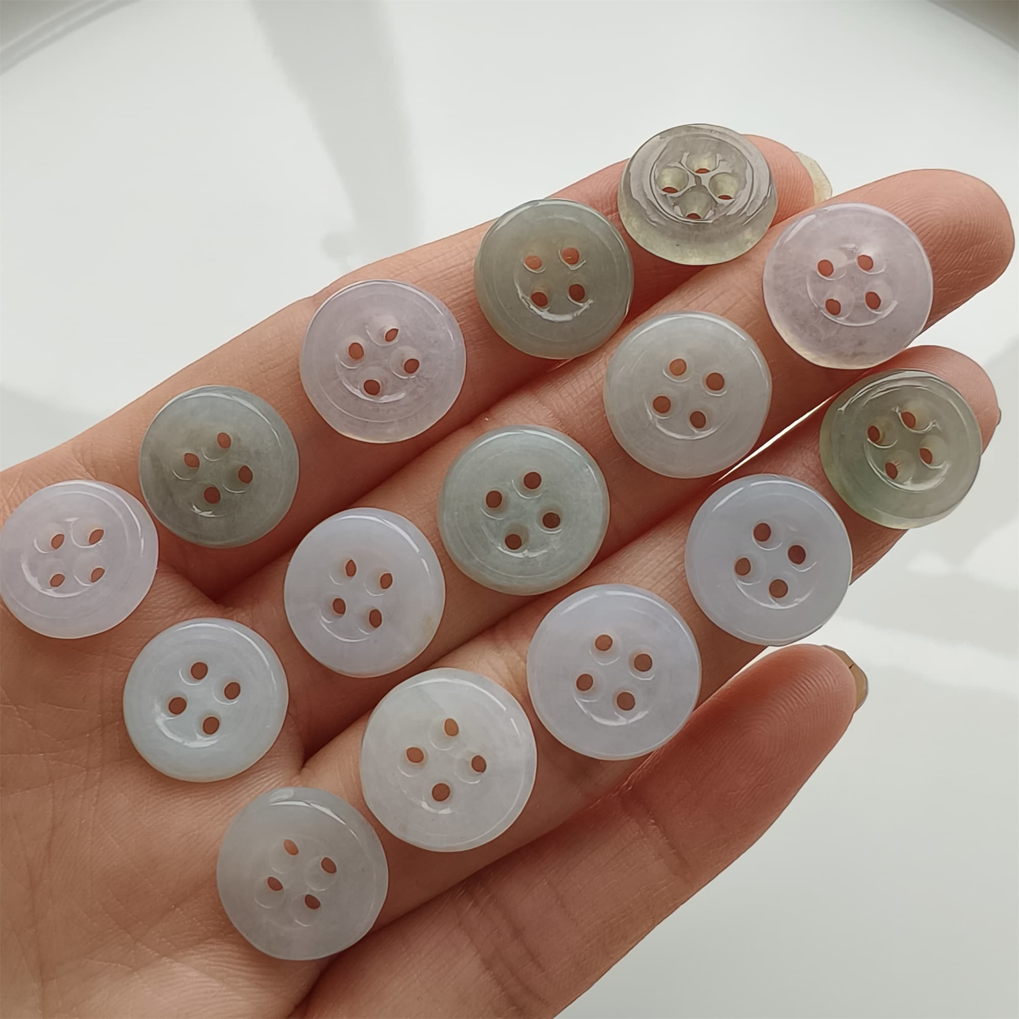 DDP 5pcs 12.5mm Natural Certificated Type A Green White Burmese Jadeite Round Button Beads
