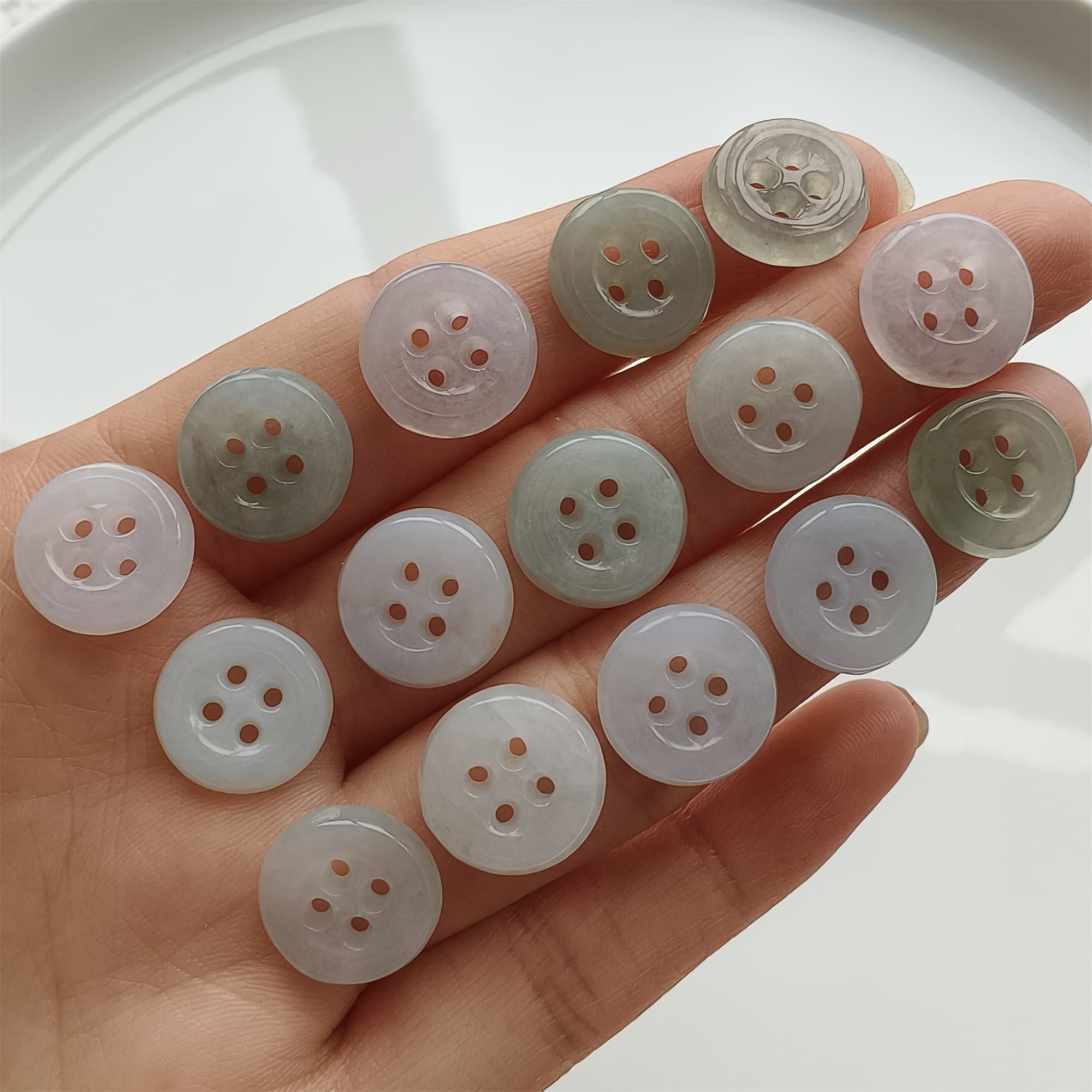 DDP 5pcs 12.5mm Natural Certificated Type A Green White Burmese Jadeite Round Button Beads
