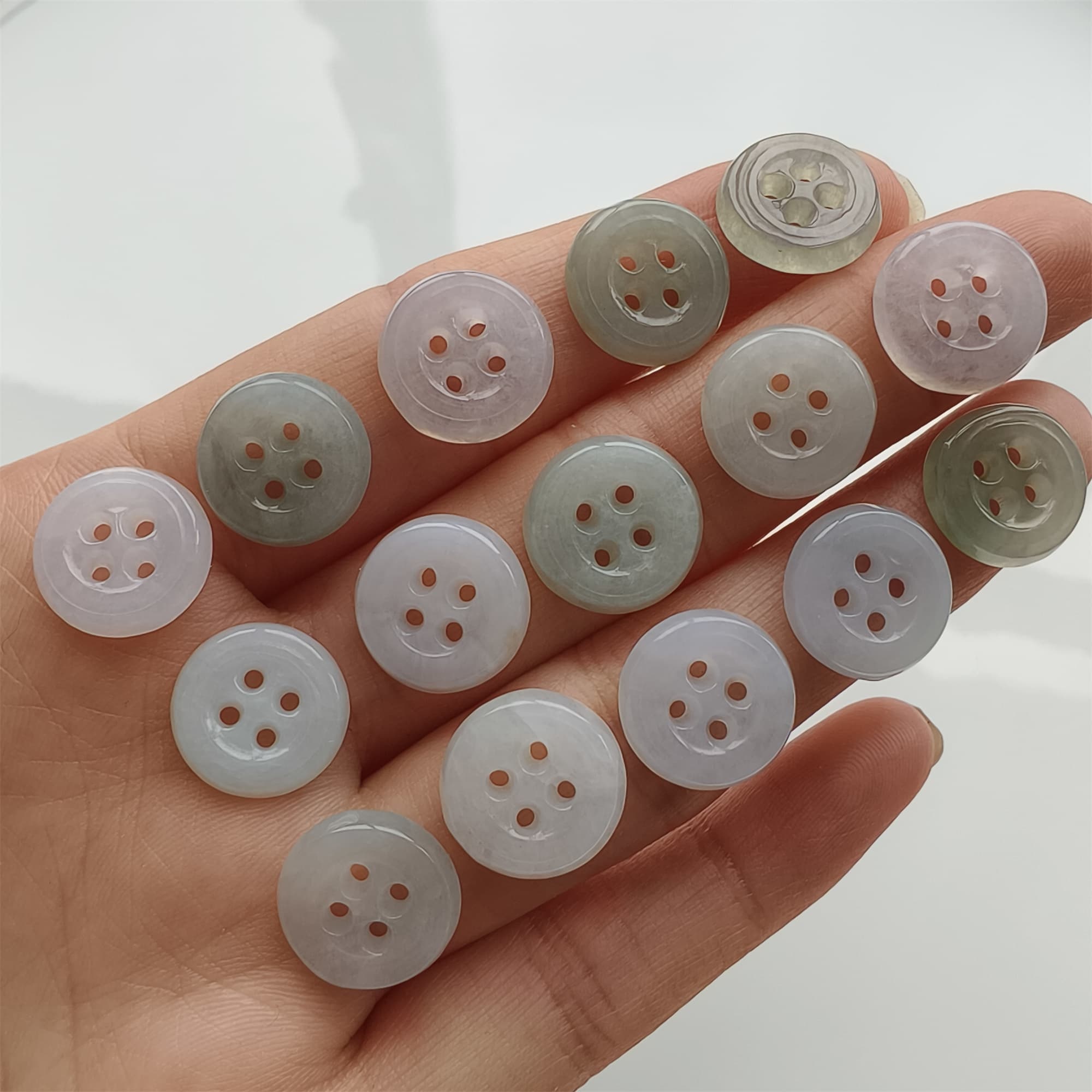 DDP 5pcs 12.5mm Natural Certificated Type A Green White Burmese Jadeite Round Button Beads