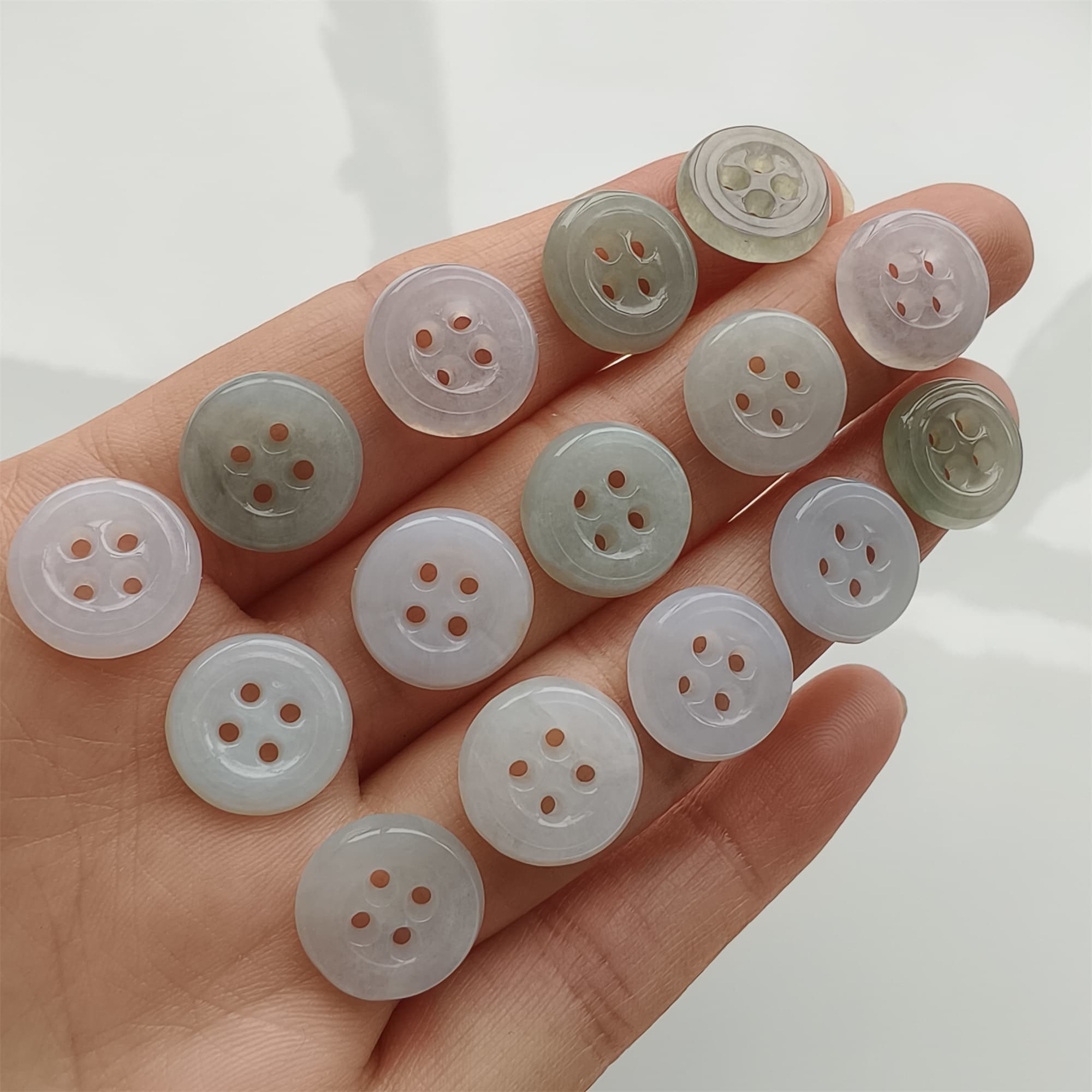DDP 5pcs 12.5mm Natural Certificated Type A Green White Burmese Jadeite Round Button Beads