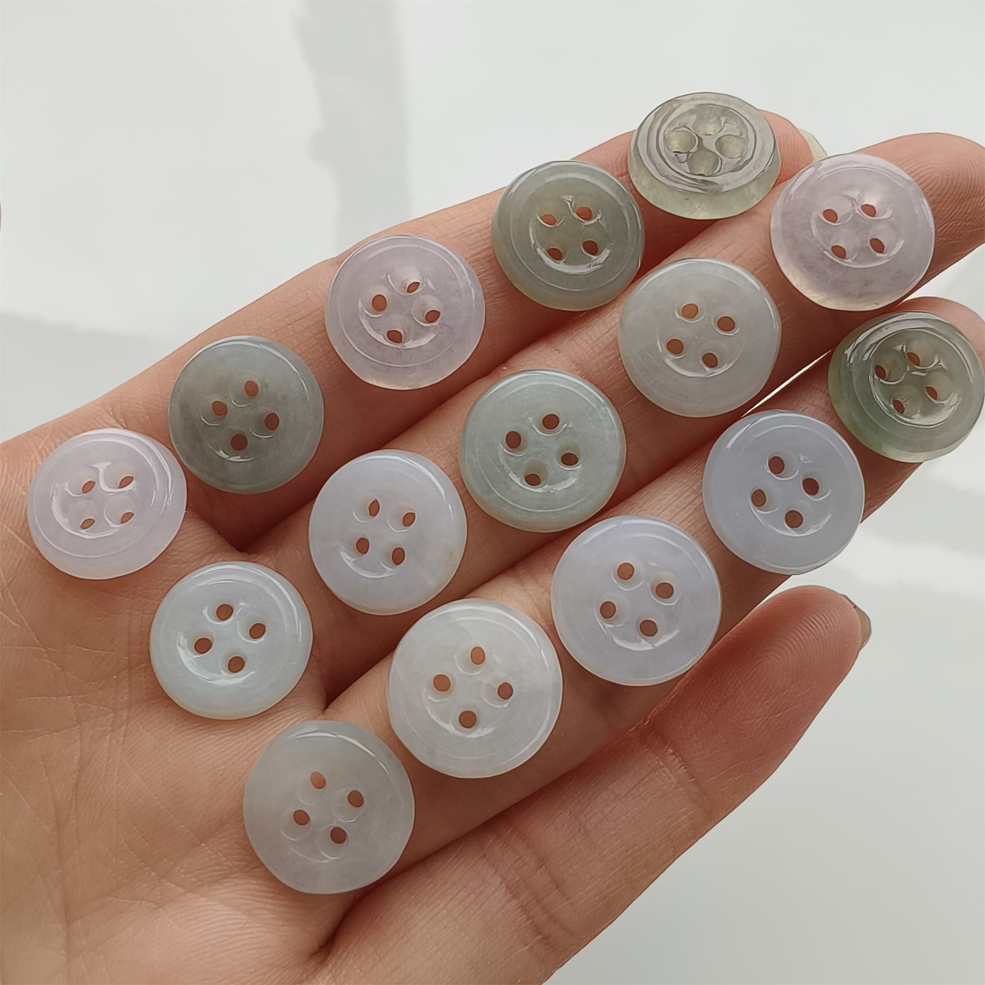 DDP 5pcs 12.5mm Natural Certificated Type A Green White Burmese Jadeite Round Button Beads