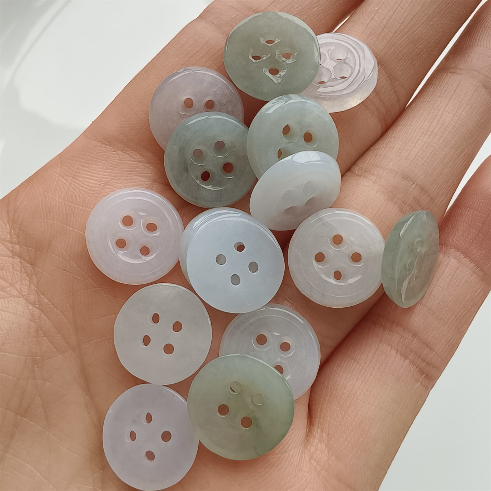 DDP 5pcs 12.5mm Natural Certificated Type A Green White Burmese Jadeite Round Button Beads